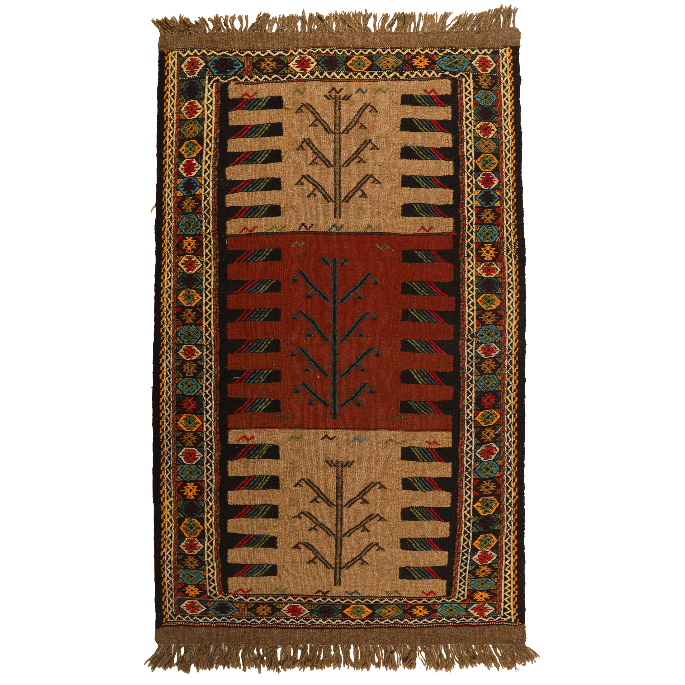 گلیم دستبافت دومتری طرح سفره کردی کد 140442