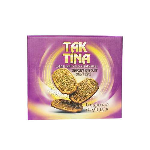 بیسکوئیت جو کنجد ریحان غنی شده با فیبر رژیمی تک تینا - 900 گرمی