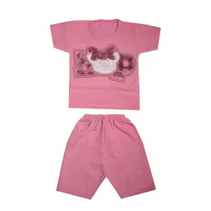 ست تی شرت و شلوارک دخترانه مدل RZ-TT028-KHSI-SUR رنگ صورتی