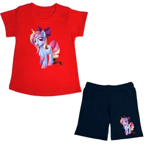 ست تی شرت و شلوارک دخترانه مدل Pony Rainbow