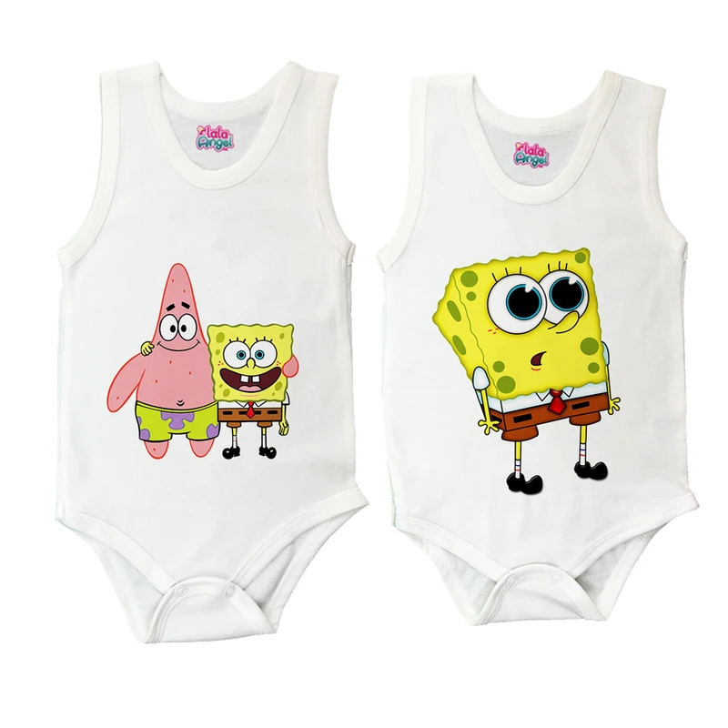 بادی بدون آستین نوزادی لالاآنجل مدل باب اسفنجی مجموعه 2 عددی