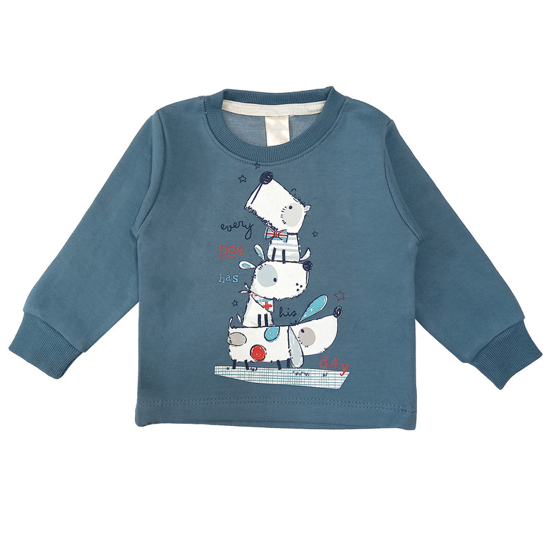 ست تی شرت و شلوار پسرانه مدل سه کله سگ کد 3622 رنگ آبی بنتون