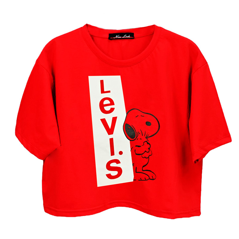 ست کراپ تی شرت و شلوارک زنانه طرح اسنوپی رنگ قرمز