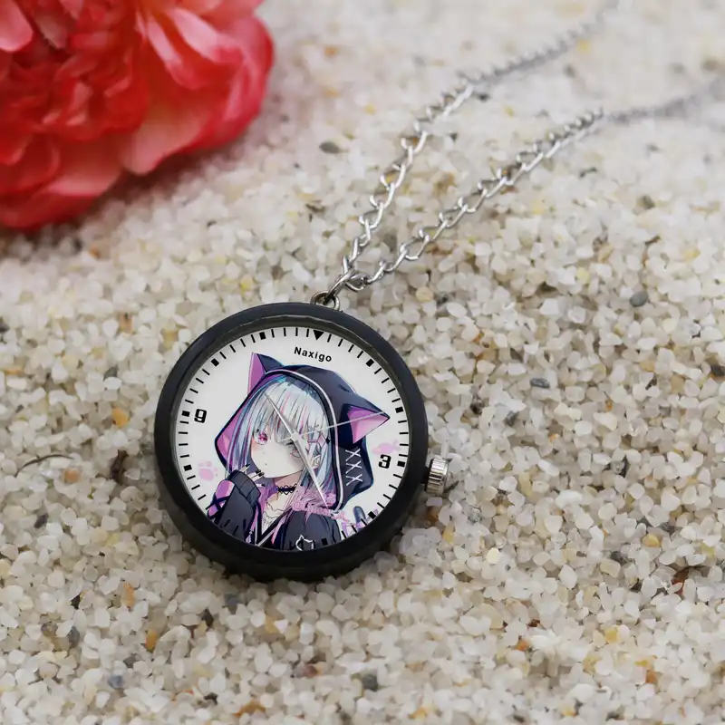 ساعت گردنبندی عقربه ای ناکسیگو مدل دختر گربه ای کد NF11783