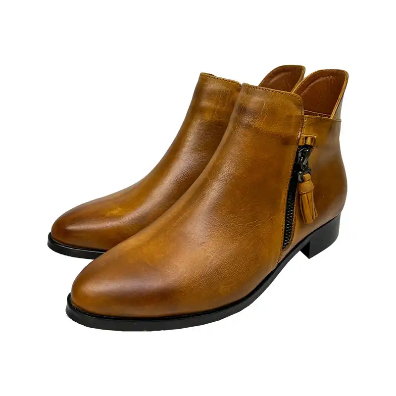 نیم بوت زنانه سرزمین چرم کد 145316 رنگ عسلی