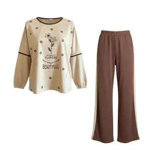 ست سویشرت و شلوار راحتی زنانه مدل گل کد PJ1545