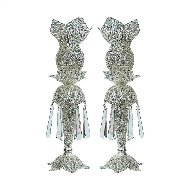 شمعدان ملیله کاری مدل لاله کد 01 مجموعه 2 عددی