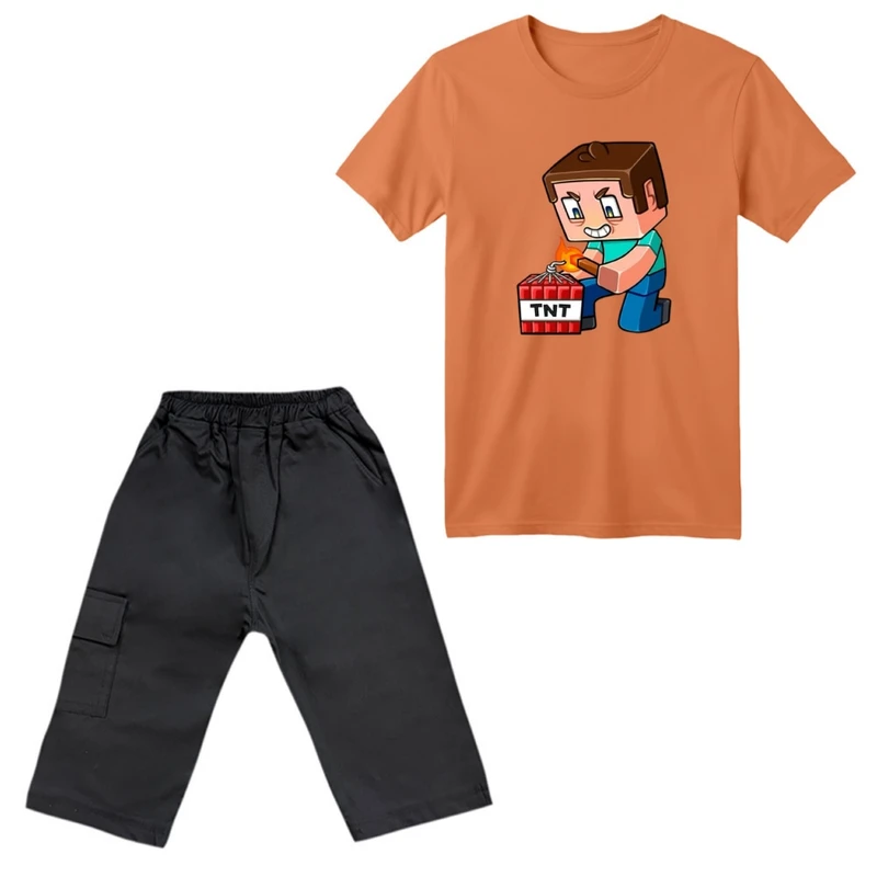 ست تی‌شرت آستین کوتاه و شلوارک پسرانه مدل ماینکرفت کد 12