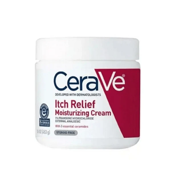 کرم مرطوب‌کننده دست، صورت، گردن سراوی مدل Itch Relife  مناسب برای انواع پوست وزن 340 گرم