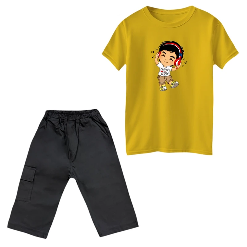 ست تی‌شرت و شلوارک پسرانه مدل پسر موزیک