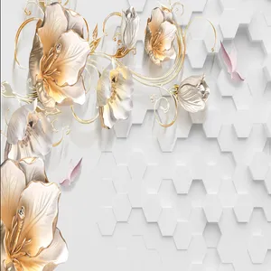 پوستر دیواری سه بعدی مدل گل برجسته زمینه هندسی DVRF1367