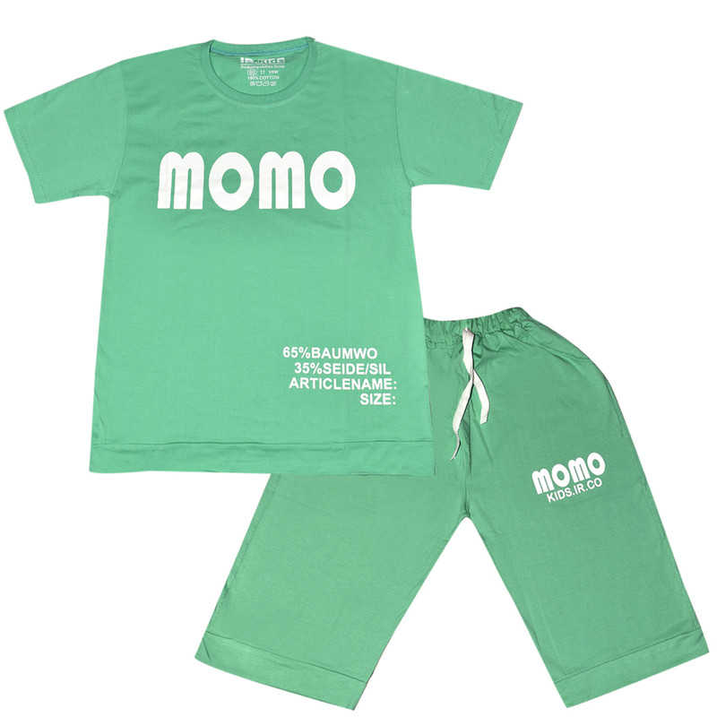 ست تی شرت و شلوارک پسرانه مدل momo رنگ سبز