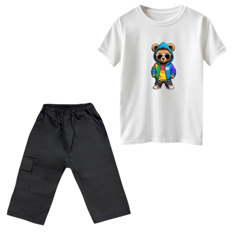 ست تی‌شرت و شلوارک پسرانه مدل خرس اسپرت
