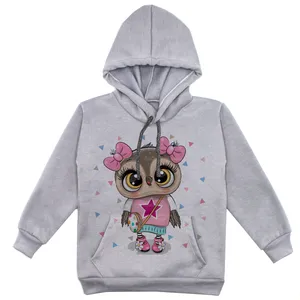 هودی دخترانه مدل جغد دختر F07 رنگ طوسی