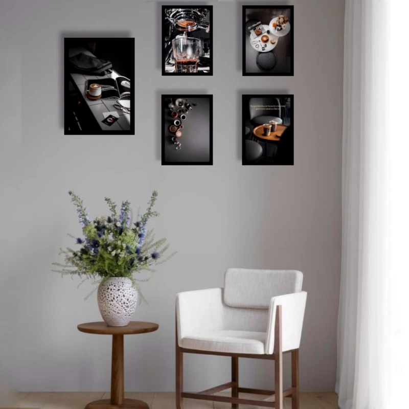 تابلو طرح کافه و قهوه کد Cafe79 مجموعه 5 عددی 