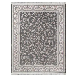 فرش ماشینی 700 شانه فرش توس مشهد زمینه دودی رنگی حاشیه کرم مدل 7063