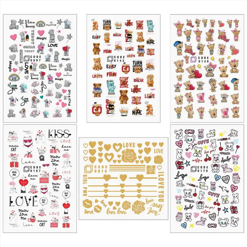 برچسب لنز ناخن مدل خرس فانتزی مجموعه 6 عددی