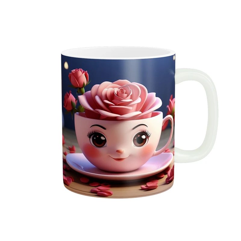 ماگ پاد آفرین طرح فنجان فانتزی و گل رز کد 1697