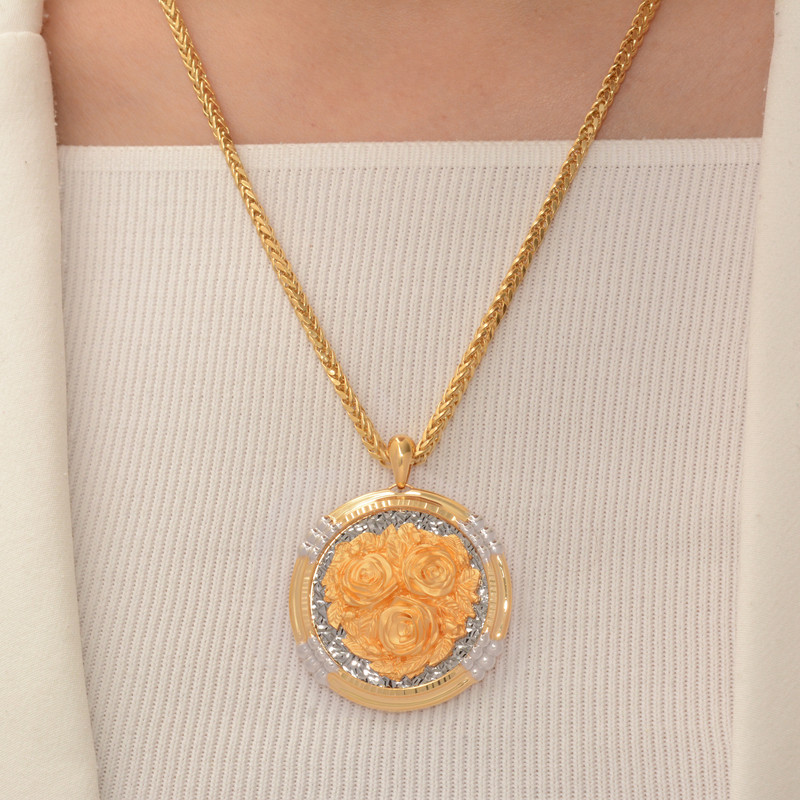 آویز گردنبند طلا 18 عیار زنانه طلای مستجابی مدل گل رز آوا کد 1