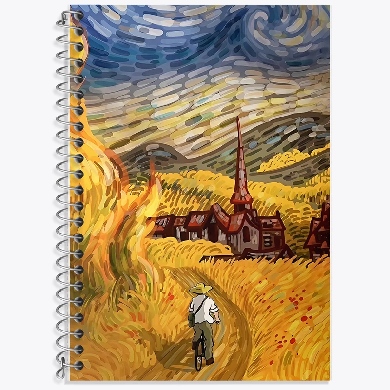 دفتر زبان 50 برگ خندالو مدل سه خط طرح ونسان ونگوگ کد F5087