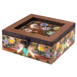 جعبه هدیه چوبی طرح گل و مرغ مدل srmd08