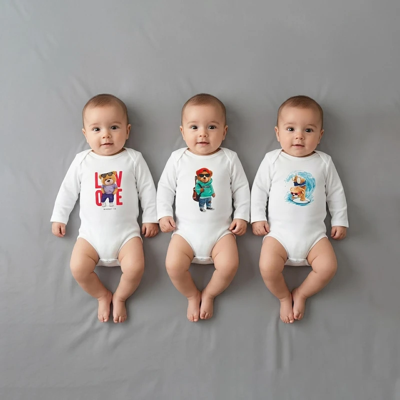بادی آستین بلند نوزادی نیل کوک مدل Teddy مجموعه 3 عددی