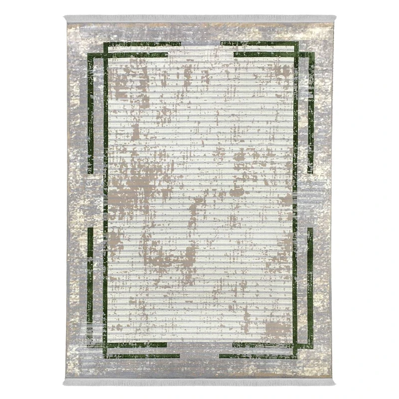 فرش ماشینی 440 شانه دنیای فرش زمینه و حاشیه بژ مدل فانتزی کد 555