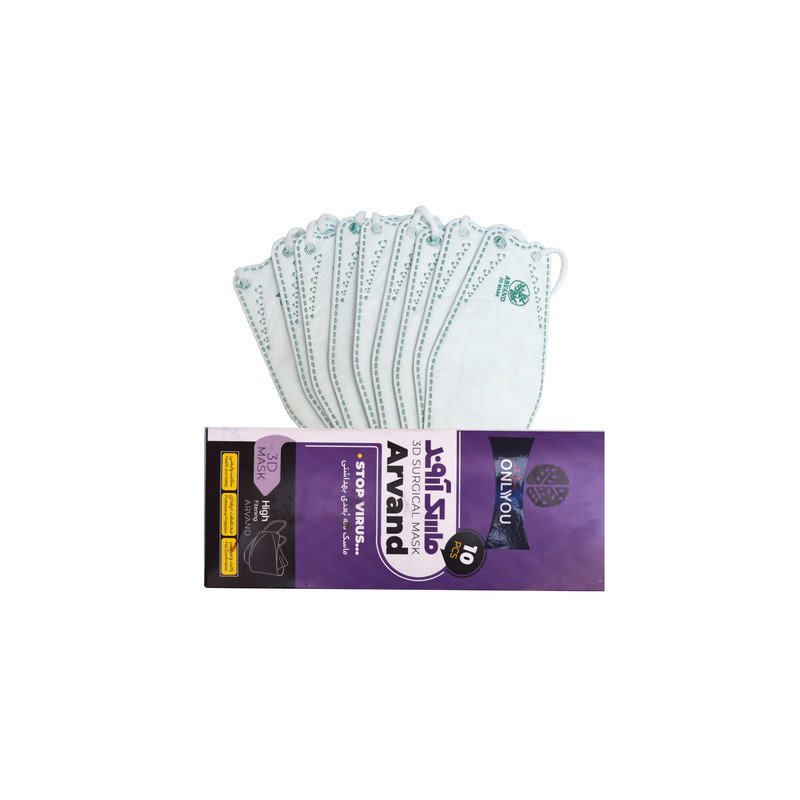 ماسک تنفسی اونلی یو مدل آروند سه بعدی Wht-Grn 638 بسته 10 عددی