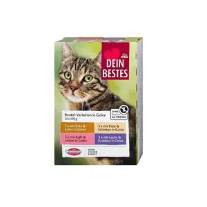 پوچ گربه بالغ دین بستس مدل مولتی پک طعم ماهی، بره، بوقلمون، اردک وزن 1200 گرم