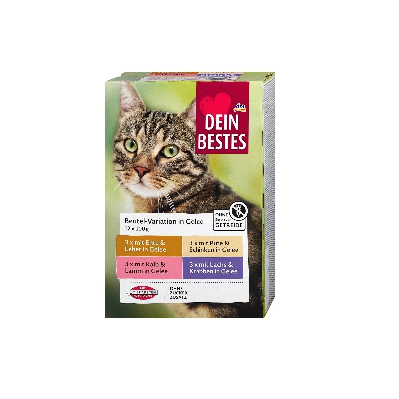 پوچ گربه بالغ دین بستس مدل مولتی پک طعم ماهی، بره، بوقلمون، اردک وزن 1200 گرم