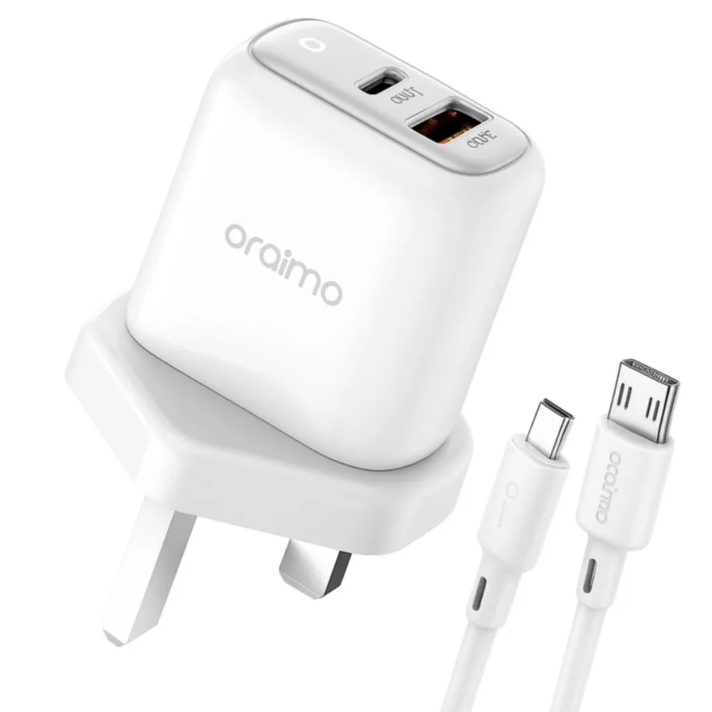 شارژر دیواری اُرایمو 20 وات دو پورت مدل ORM-OV به همراه کابل تبدیل USB-Micro