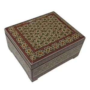 جعبه جواهرات خاتم کاری چوبی طرح داخل جیر مدل K131