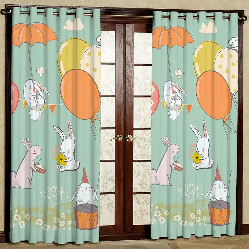 پرده مدل خرگوش و بادکنک مخمل پانچی کد 4041 سایز 200x140 سانتی متر