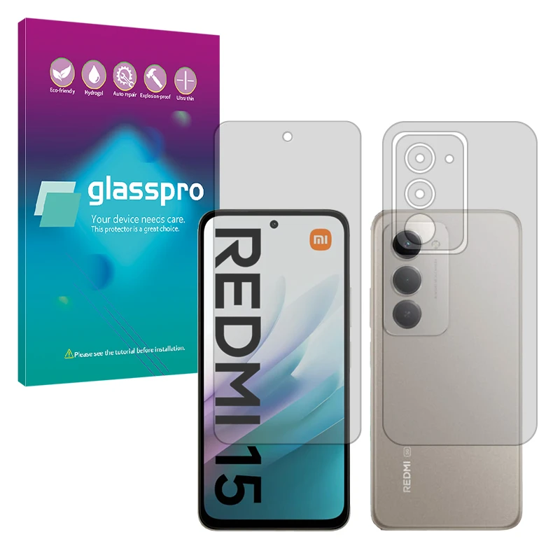 محافظ صفحه نمایش شفاف گلس پرو مدل Resistant مناسب برای گوشی موبایل شیائومی Redmi 15 4G به همراه محافظ پشت گوشی 