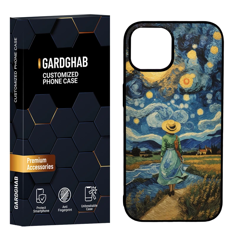 کاور گارد قاب مدل دور ژله ای پشت گلس هنری مناسب برای گوشی موبایل اپل iPhone 15 