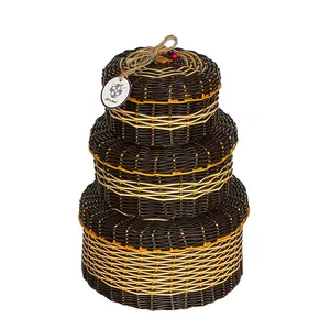 سبد حصیر بافی ارغوان سازان مدل جوانه مجموعه 3 عددی