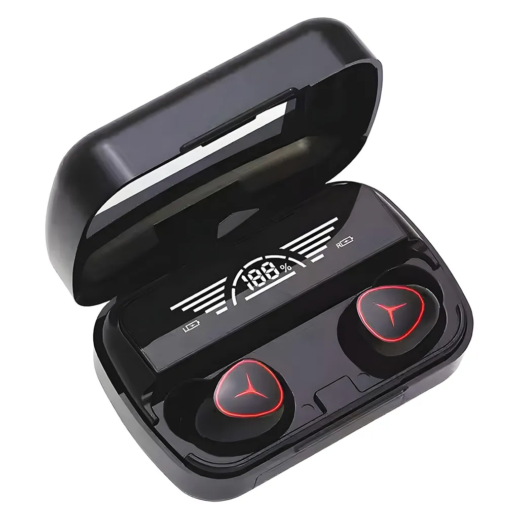 هدفون بلوتوثی مدل EARPHONE WIRELESS STEREO TWS V5.3 دارای نویز کنسلینگ میکروفون، درگاه شارژ MicroUSB، پشتیبانی از فرمان لمسی، نمایشگر روی صفحه محفظه شارژ
