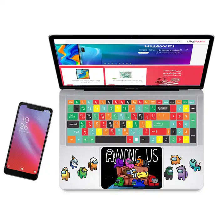استیکر لپ تاپ راتیانا مدل Amung us 01 مناسب برای لپ تاپ 15 تا 17 اینچ به همراه برچسب حروف فارسی کیبورد
