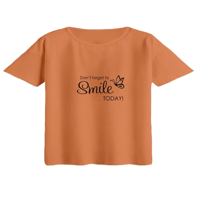 کراپ تی‌شرت آستین کوتاه زنانه مدل تکست لبخند کد 1