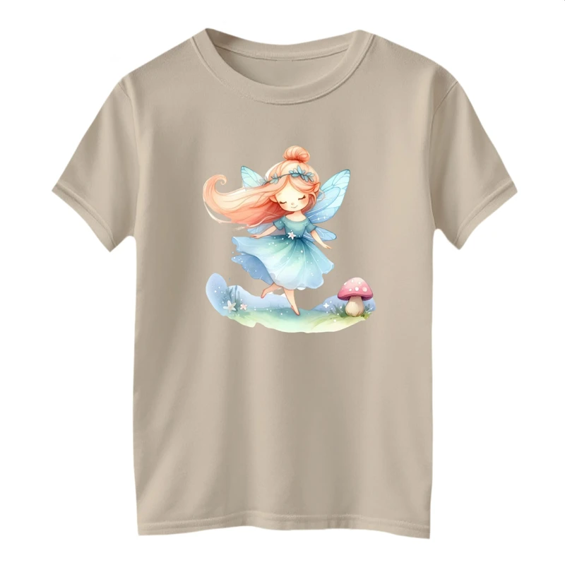 تی شرت آستین کوتاه بچگانه مدل دخترک فرشته کد 5 رنگ کرم