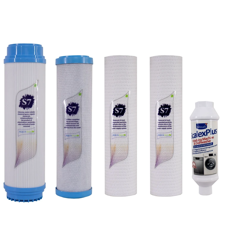فیلتر دستگاه تصفیه آب آکوآ اسپرینگ مدل F-S7-B4F مجموعه 4 عددی به همراه رسوبگیر اسکالس پلاس