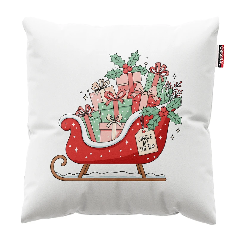 کوسن پاد آفرین مدل کریسمس طرح سورتمه کد PK302519 سایز 30*30 سانتی متر