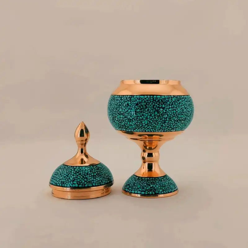 ست 3 تکه گلدان و شکلات خوری فیروزه کوبی مدل F098 کد F013