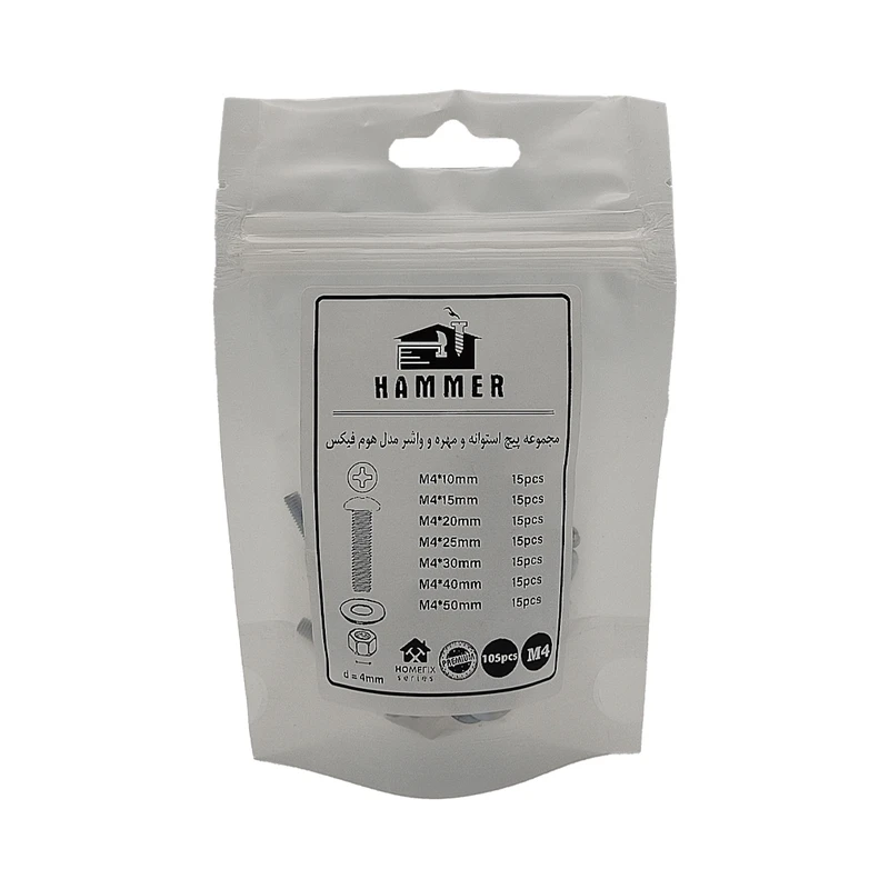 پیچ و مهره و واشر هامر مدل هوم فیکس استوانه کد M4 مجموعه 105 عددی