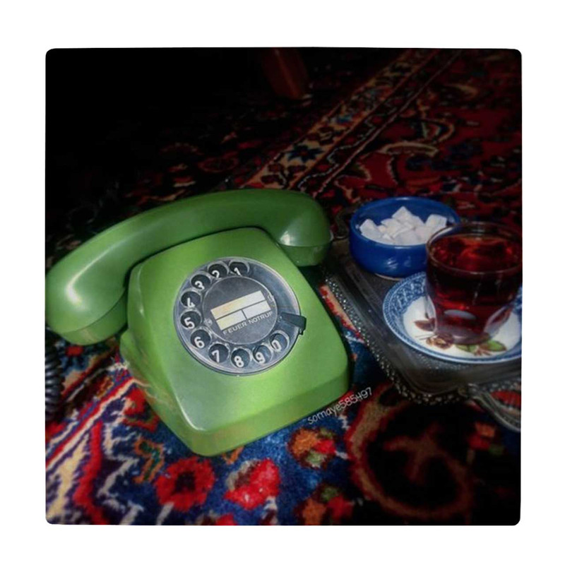 زیر لیوانی  طرح تلفن قدیمی و سینی چایی کد    4557542_3120