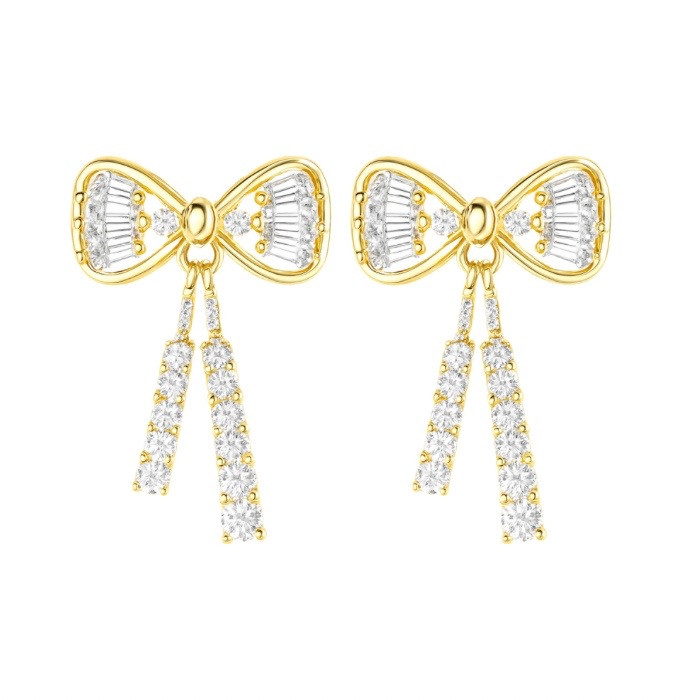 گوشواره میخی زنانه مدل پاپیون نگین دار