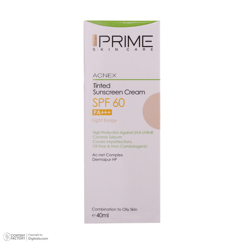 کرم ضدآفتاب رنگی پرایم، SPF60، مدل Acnex