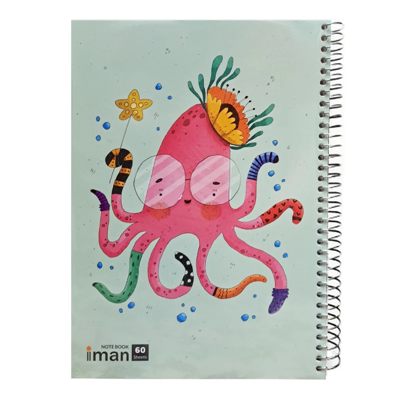 دفتر مشق 60 برگ ایمان مدل حاشیه دار طرح هشت پا و جوراب های رنگارنگ کد 012