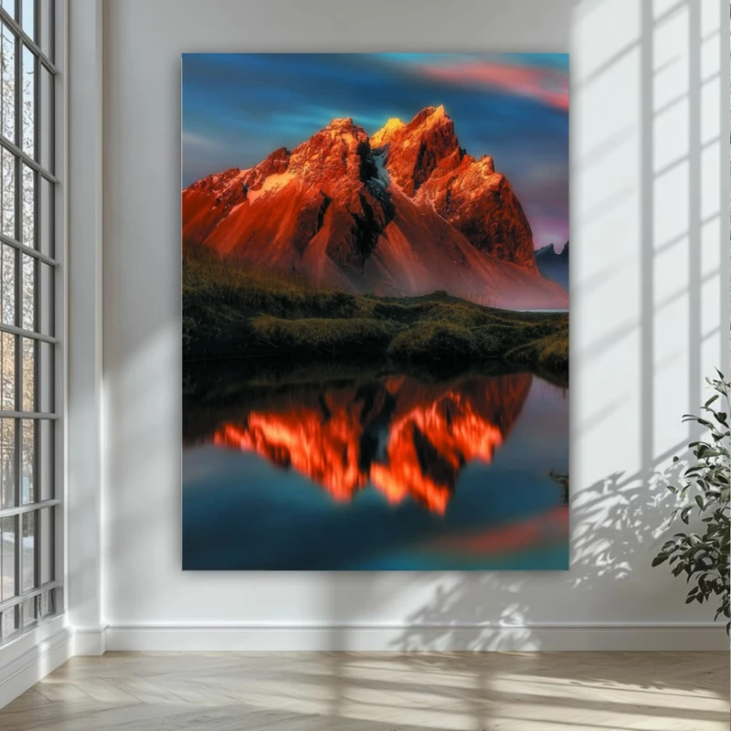 پوستر پارچه ای طرح مخمل کوهستان مدل طلوع خورشید کد FP106451
