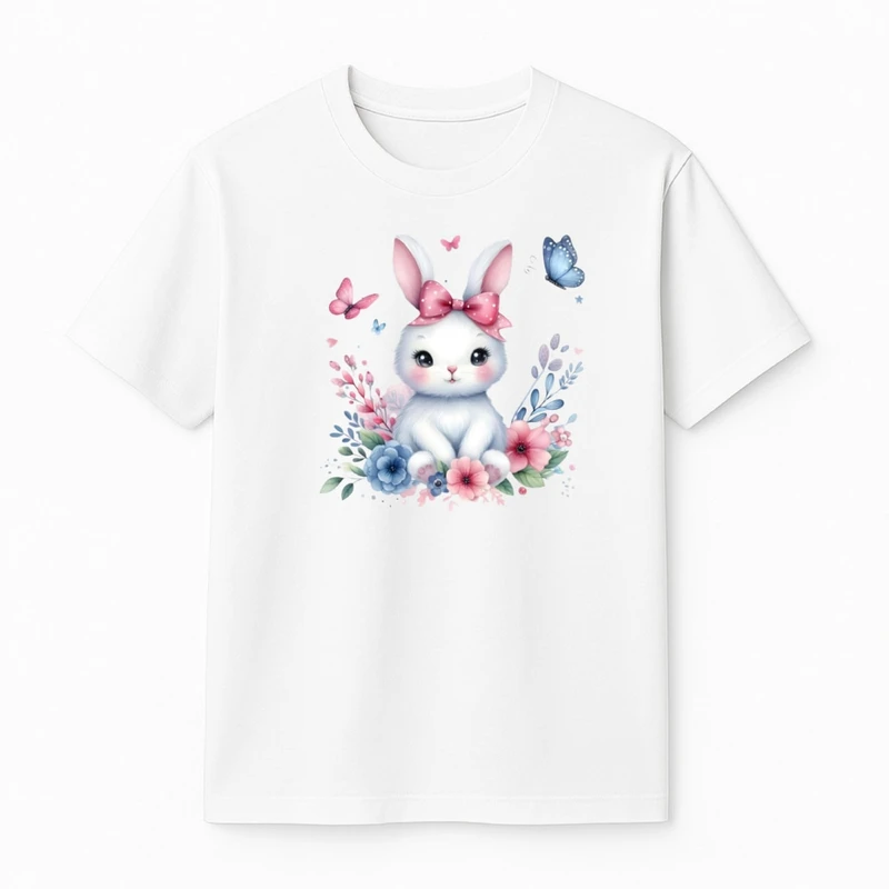 تی‌شرت آستین کوتاه دخترانه مدل خرگوش و پروانه 